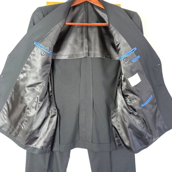 2 Piece Single Breasted Suit Mens 41 32x30 Black Stripe - Picture 2 of 7